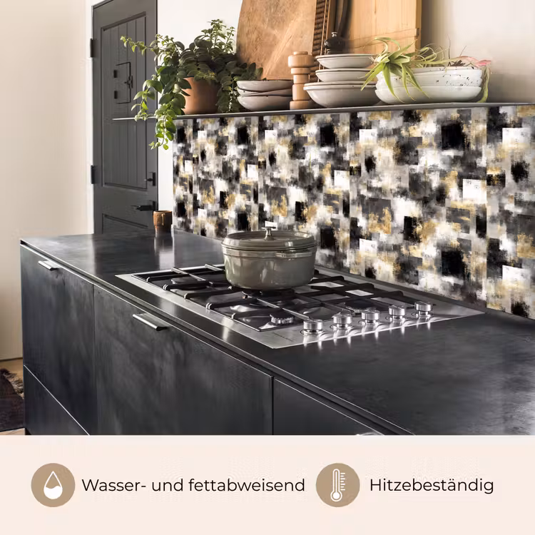 Penseelstrepen - Schaduwpatronen - Zwart - Goud keuken achterwand 2 middel 871 -usp_DE