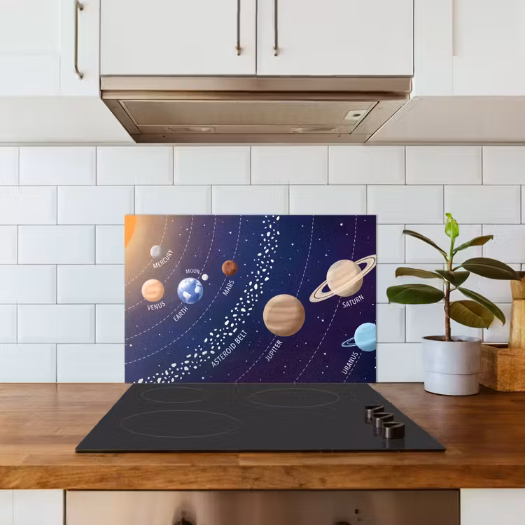 Planetenstelsel - Ruimte - Illustratie keuken achterwand spatscherm klein -sfeer2