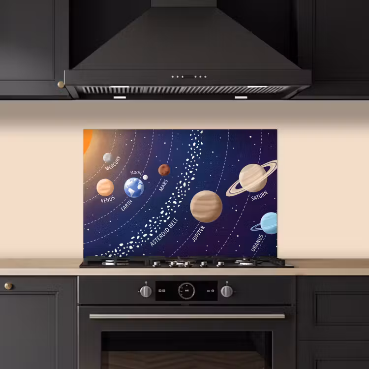 Planetenstelsel - Ruimte - Illustratie keuken achterwand spatscherm klein -sfeer1