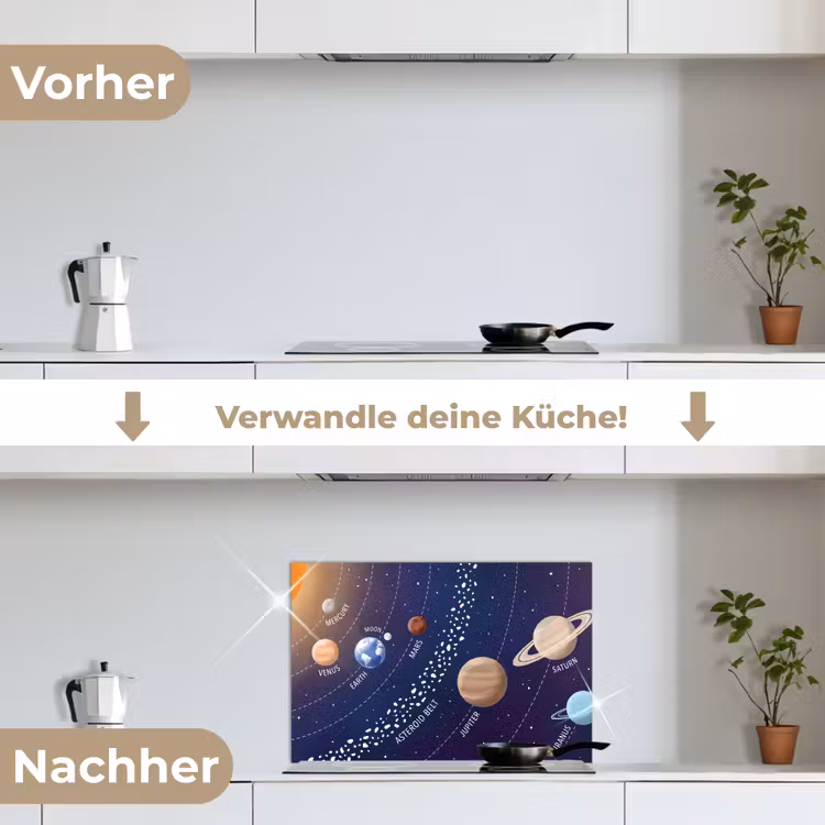 Planetenstelsel - Ruimte - Illustratie keuken achterwand spatscherm klein -voor_na_DE