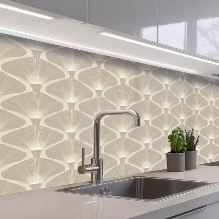 Paneel - Ginkgo - Zand keuken achterwand 2 middel 871 -3d_schuin