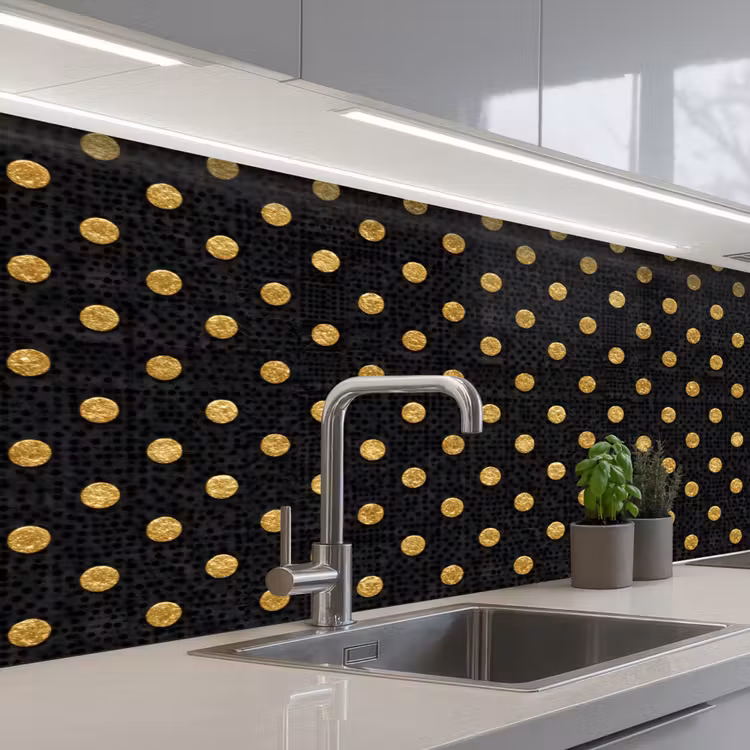 Polka Dot - Stippen - Goud - Zwart keuken achterwand 2 middel 871 -3d_schuin