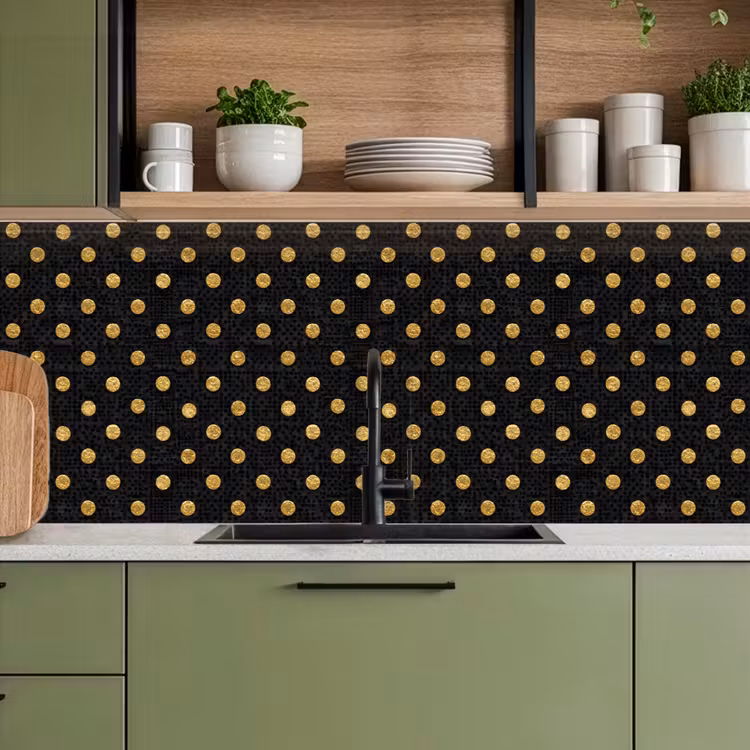 Polka Dot - Stippen - Goud - Zwart keuken achterwand 2 middel 871 -sfeer3