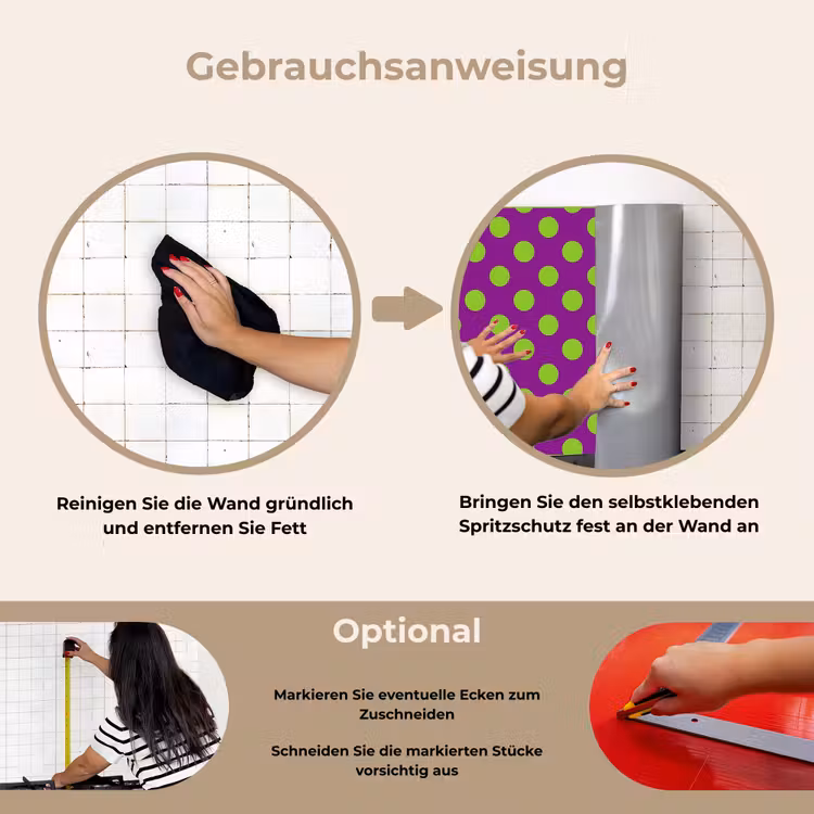 Stippen - Klassiek - Groen keuken achterwand spatscherm klein 900 -gebruiksaanwijzing_DE