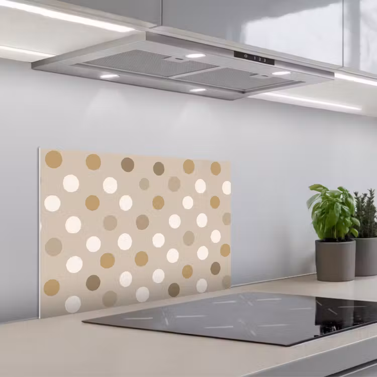 Polka - Dots - Beige keuken achterwand spatscherm klein 900 -3d_schuin