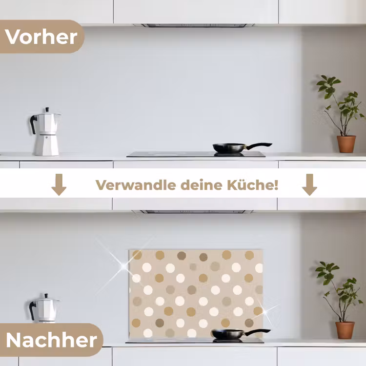 Polka - Dots - Beige keuken achterwand spatscherm klein 900 -voor_na_DE