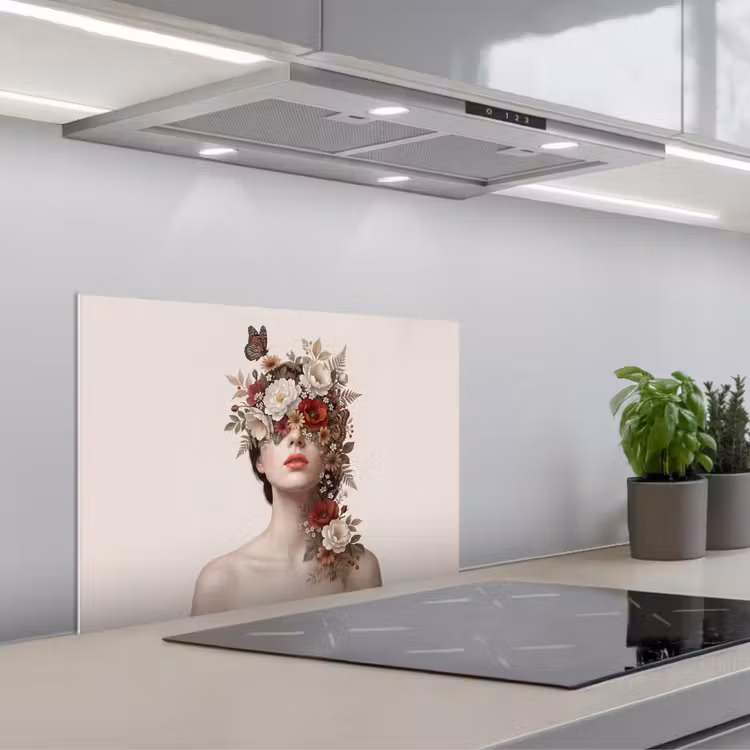Portret - Bloemen - Cremé keuken achterwand spatscherm klein -3d_schuin