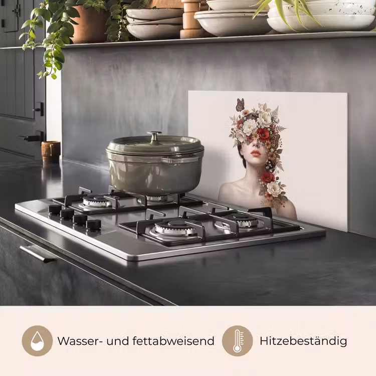 Portret - Bloemen - Cremé keuken achterwand spatscherm klein -usp_DE