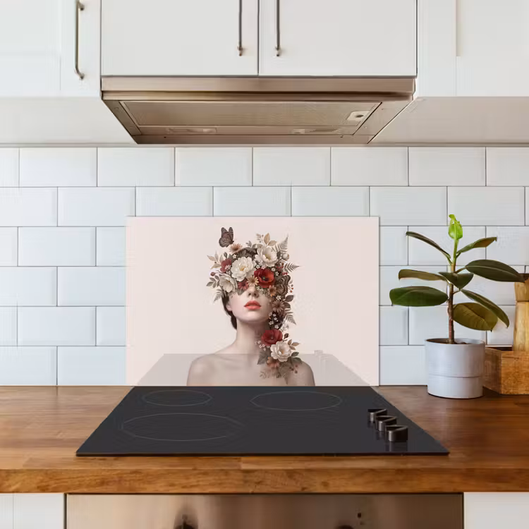 Portret - Bloemen - Cremé keuken achterwand spatscherm klein -sfeer2