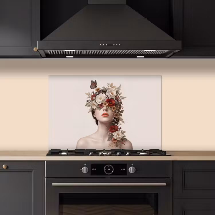Portret - Bloemen - Cremé keuken achterwand spatscherm klein -sfeer1