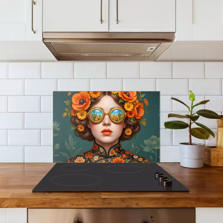 Portret - Vrouw - Kleurrijk - Expressief keuken achterwand spatscherm klein -sfeer2