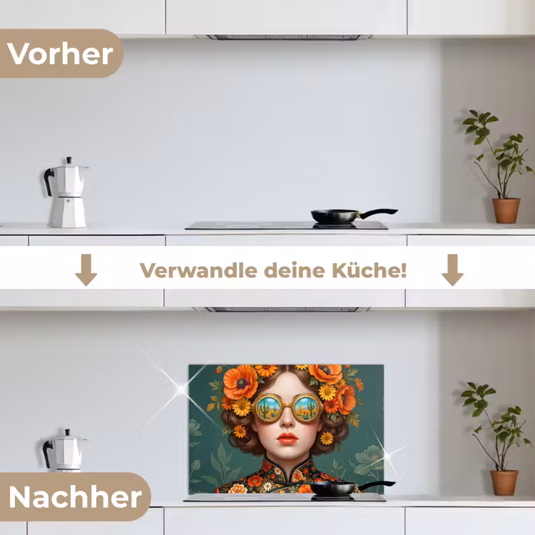 Portret - Vrouw - Kleurrijk - Expressief keuken achterwand spatscherm klein -voor_na_DE