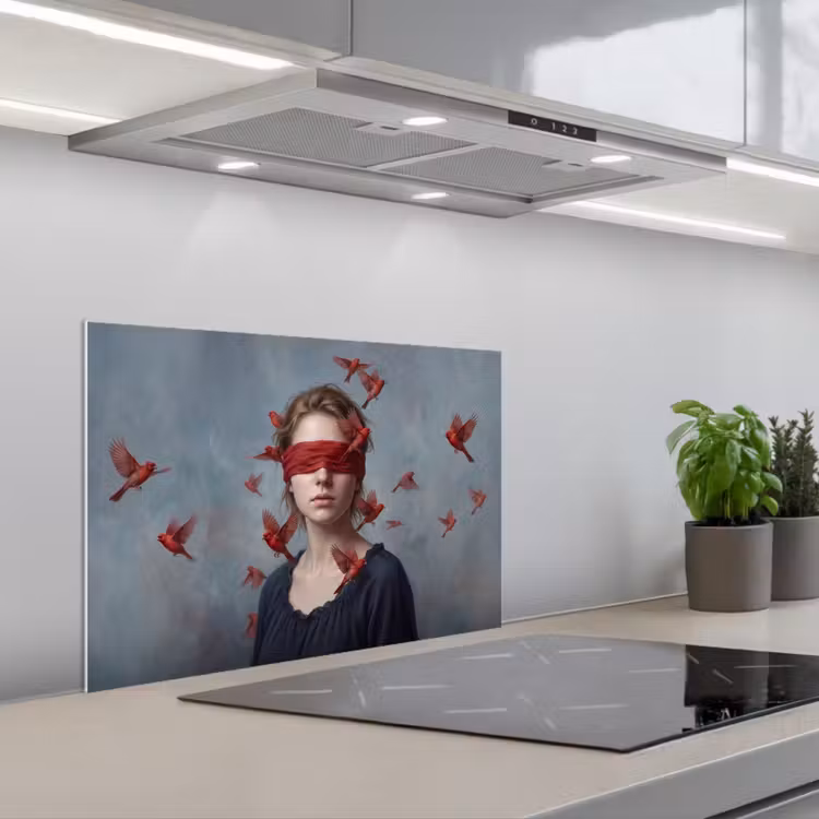 Portret - Krachtig - Rood keuken achterwand spatscherm klein -3d_schuin