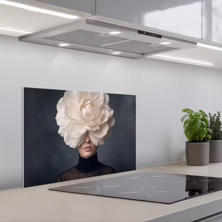 Portret - Mysterieus - Wit keuken achterwand spatscherm klein -3d_schuin