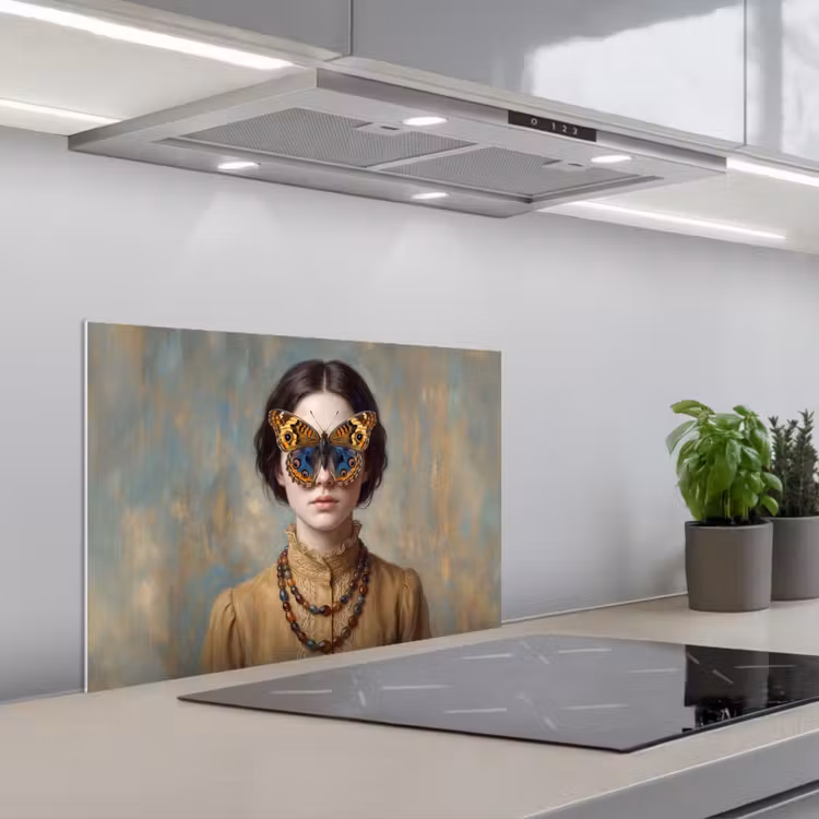 Portret - Vlinder - Kleurrijk keuken achterwand spatscherm klein -3d_schuin