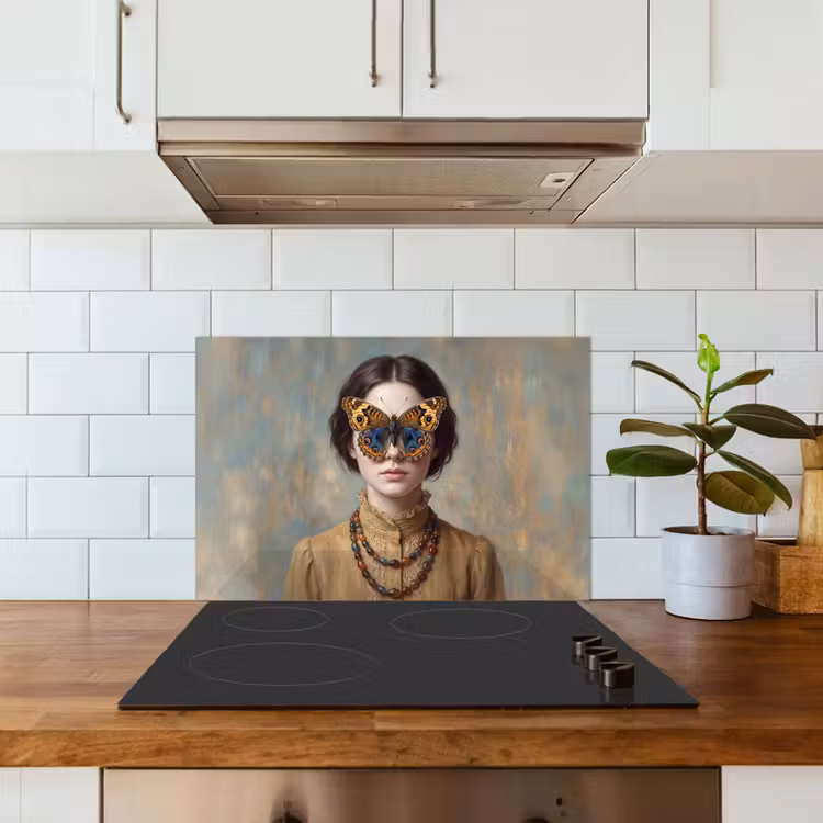 Portret - Vlinder - Kleurrijk keuken achterwand spatscherm klein -sfeer2