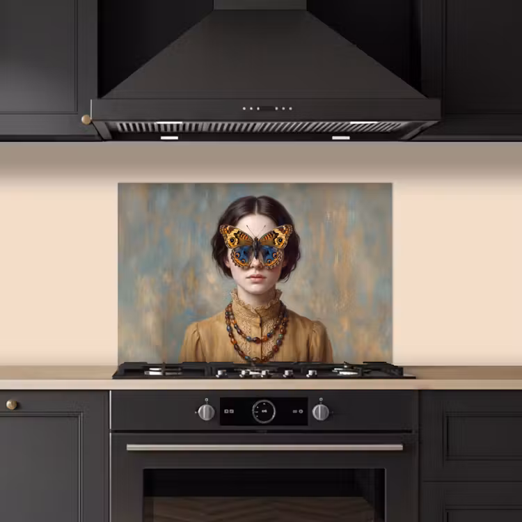 Portret - Vlinder - Kleurrijk keuken achterwand spatscherm klein -sfeer1