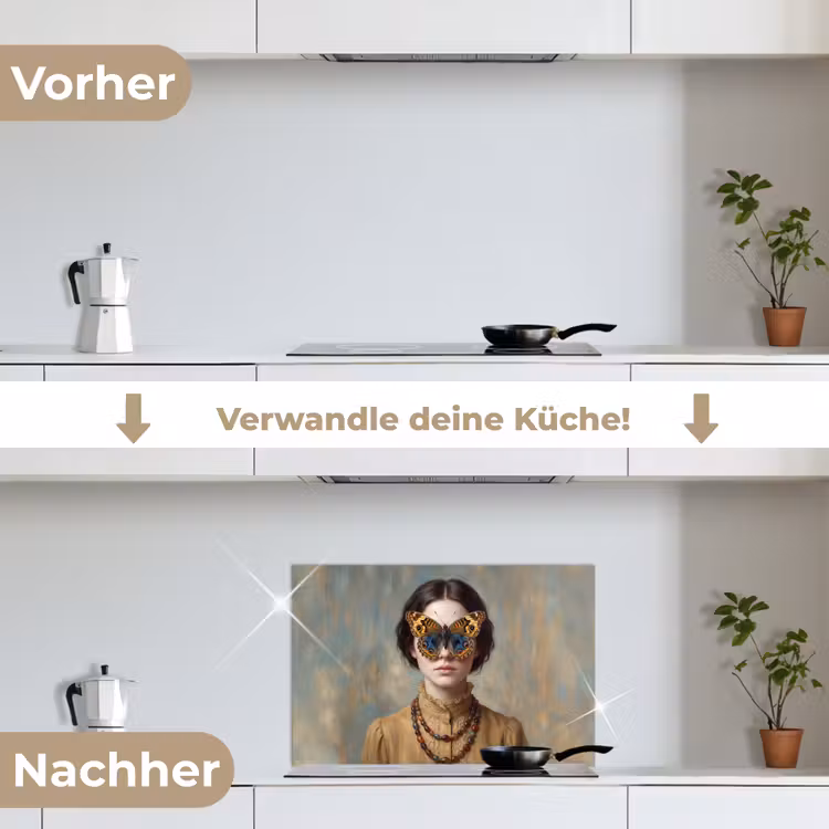 Portret - Vlinder - Kleurrijk keuken achterwand spatscherm klein -voor_na_DE
