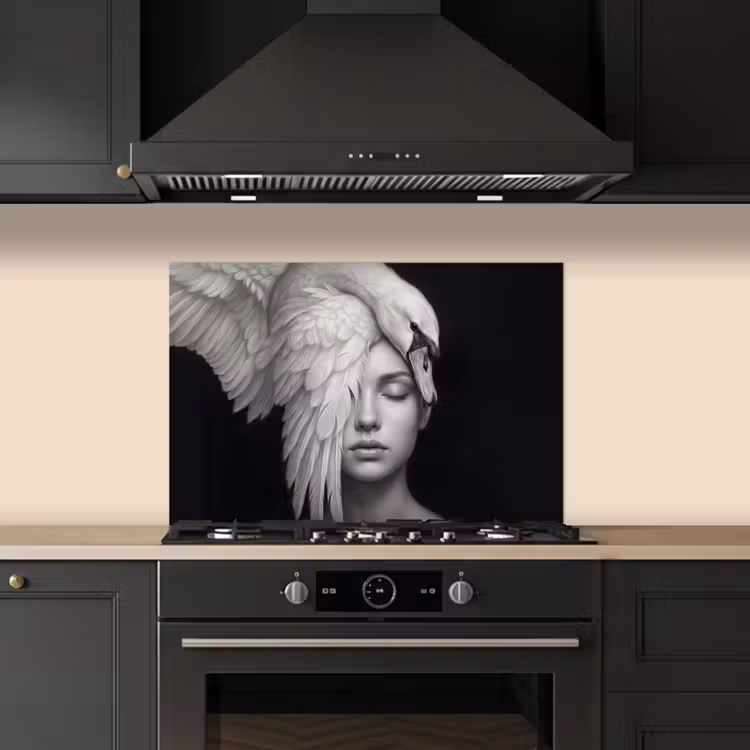 Portret - Zwaan - Zwart - Wit keuken achterwand spatscherm klein -sfeer1