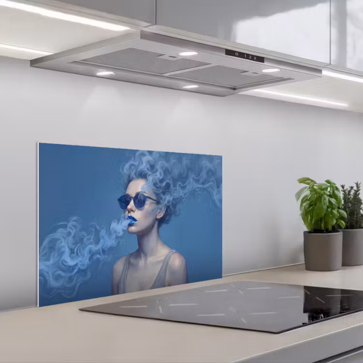 Portret - Zonnebril - Rook - Abstract - Blauw keuken achterwand spatscherm klein -3d_schuin