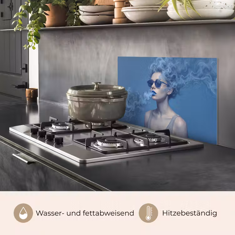 Portret - Zonnebril - Rook - Abstract - Blauw keuken achterwand spatscherm klein -usp_DE
