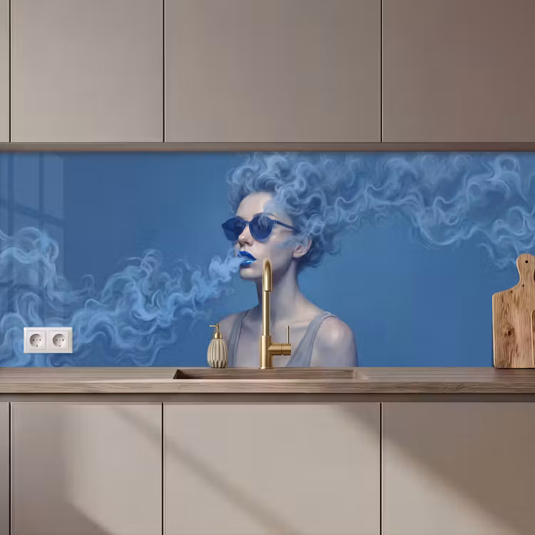 Portret - Zonnebril - Rook - Abstract - Blauw keuken achterwand 2 middel zz_3dshopping
