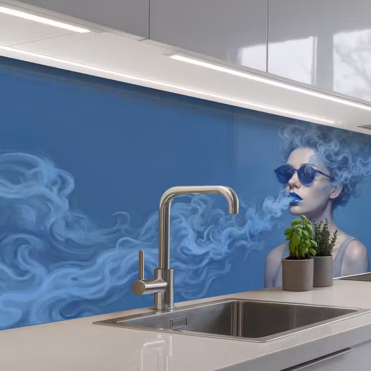 Portret - Zonnebril - Rook - Abstract - Blauw keuken achterwand 2 middel -3d_schuin
