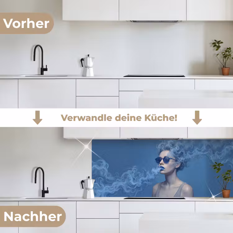 Portret - Zonnebril - Rook - Abstract - Blauw keuken achterwand 2 middel -voor-na_DE