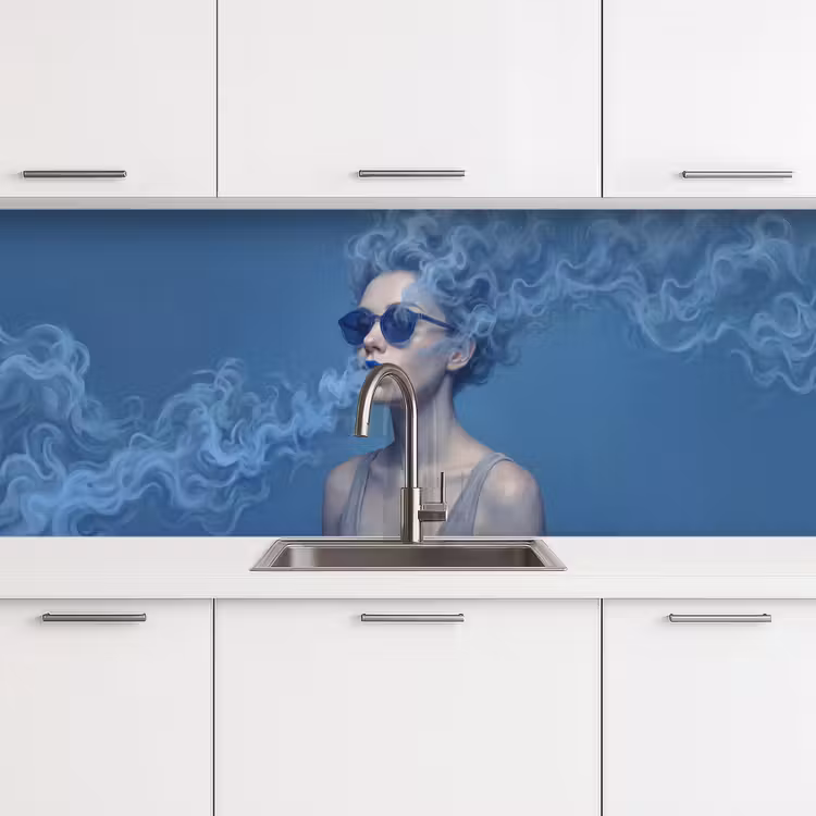 Portret - Zonnebril - Rook - Abstract - Blauw keuken achterwand 2 middel -3d