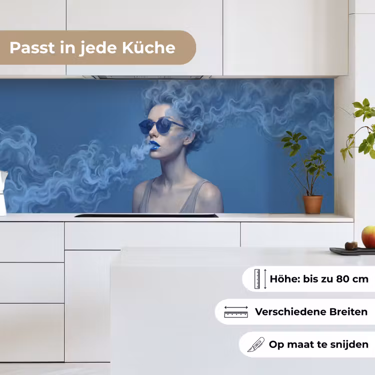 Portret - Zonnebril - Rook - Abstract - Blauw keuken achterwand 2 middel -sfeer4_DE