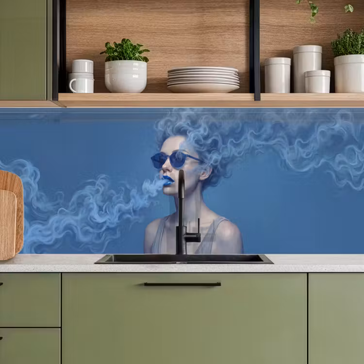 Portret - Zonnebril - Rook - Abstract - Blauw keuken achterwand 2 middel -sfeer3