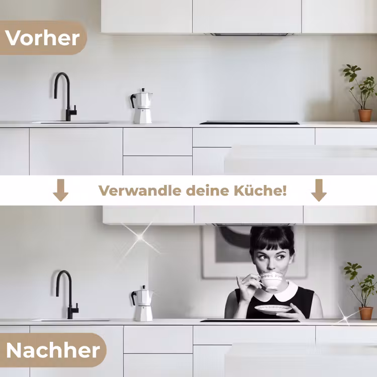 Portret - Thee - Vrouw keuken achterwand 2 middel -voor-na_DE