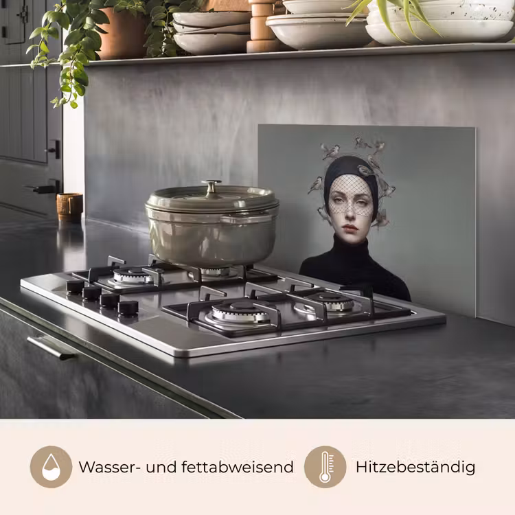Portret - Vogels - Zwart keuken achterwand spatscherm klein -usp_DE