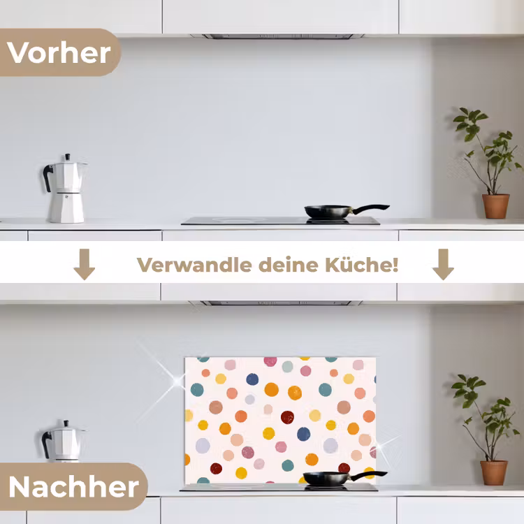 Stippen - Subtiel - Kleurrijk keuken achterwand spatscherm klein 900 -voor_na_DE