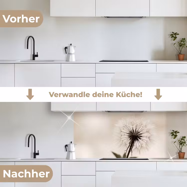Paardenbloem - Minimalistisch - Wit keuken achterwand 2 middel -voor-na_DE