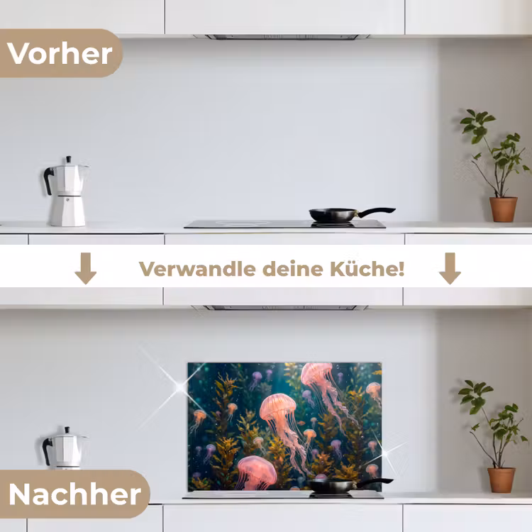 Kwal - Roze - Onderwater - Zeeleven - Dieren keuken achterwand spatscherm klein -voor_na_DE