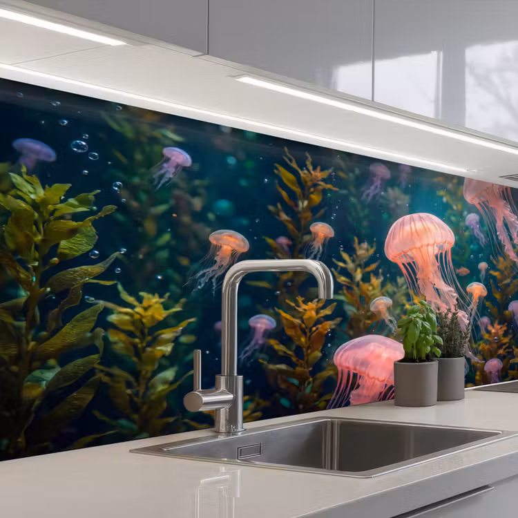 Kwal - Roze - Onderwater - Zeeleven - Dieren keuken achterwand 2 middel -3d_schuin