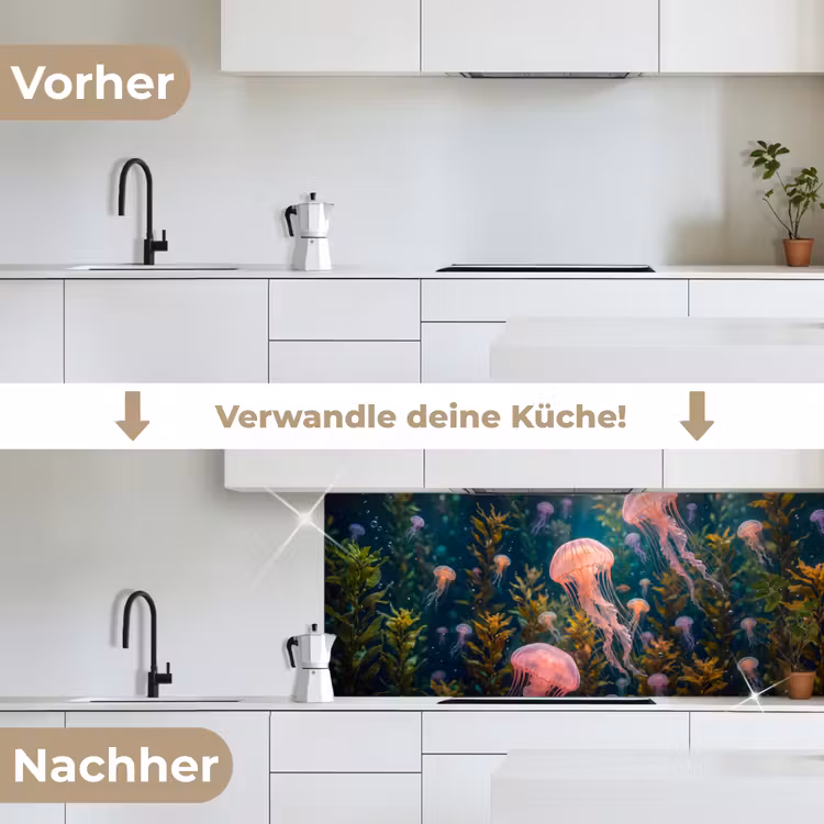 Kwal - Roze - Onderwater - Zeeleven - Dieren keuken achterwand 2 middel -voor-na_DE