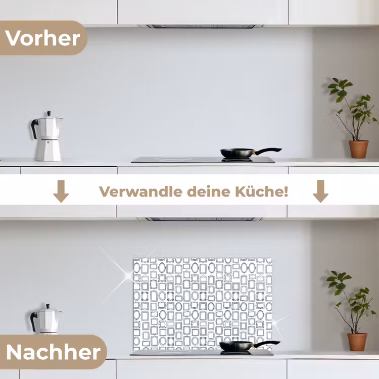 Lijsten - Patroon - Decoratie - Schets - Zwart-wit keuken achterwand spatscherm klein -voor_na_DE