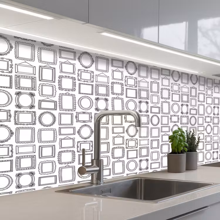 Lijsten - Patroon - Decoratie - Schets - Zwart-wit keuken achterwand 2 middel -3d_schuin