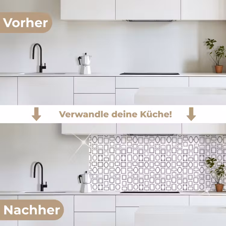 Lijsten - Patroon - Decoratie - Schets - Zwart-wit keuken achterwand 2 middel -voor-na_DE