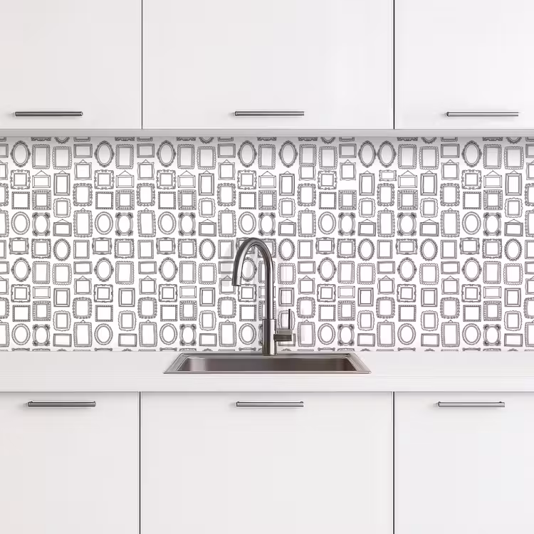 Lijsten - Patroon - Decoratie - Schets - Zwart-wit keuken achterwand 2 middel -3d