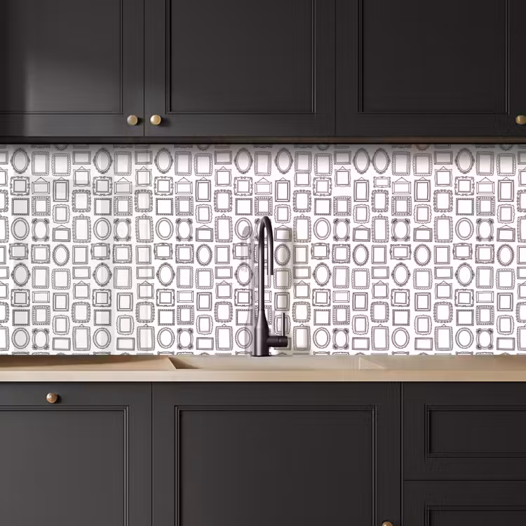 Lijsten - Patroon - Decoratie - Schets - Zwart-wit keuken achterwand 2 middel -sfeer1