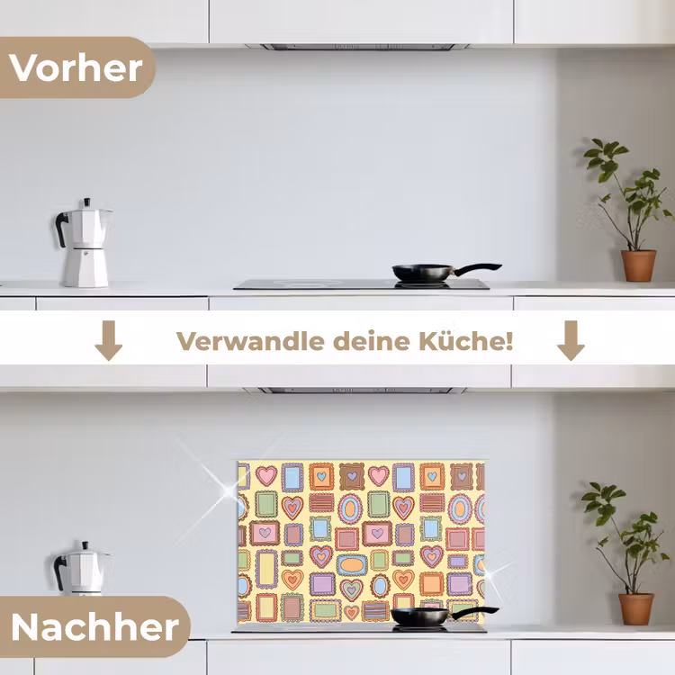 Lijst - Patroon - Hart - Speels - Kleurrijk keuken achterwand spatscherm klein -voor_na_DE