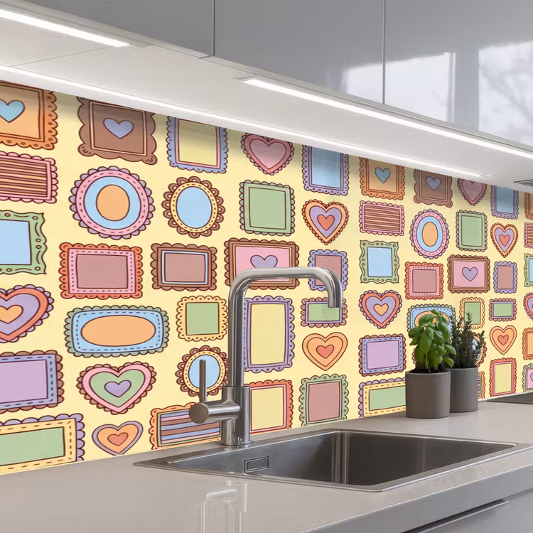 Lijst - Patroon - Hart - Speels - Kleurrijk keuken achterwand 2 middel -3d_schuin