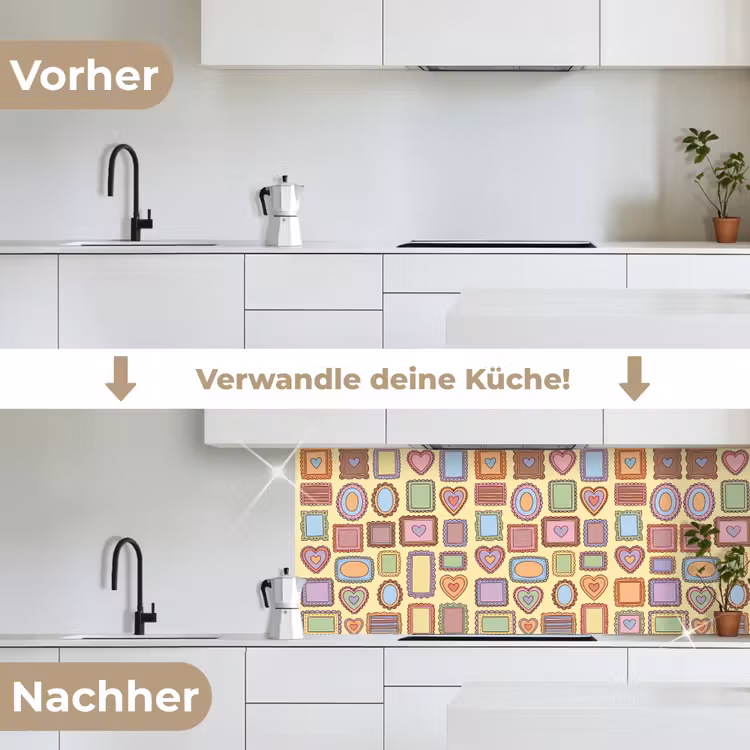 Lijst - Patroon - Hart - Speels - Kleurrijk keuken achterwand 2 middel -voor-na_DE