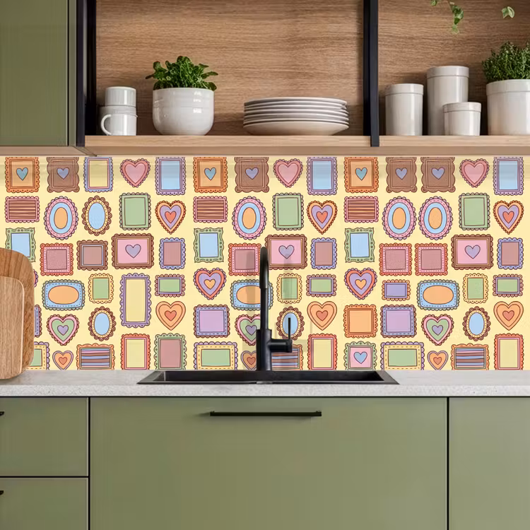Lijst - Patroon - Hart - Speels - Kleurrijk keuken achterwand 2 middel -sfeer3