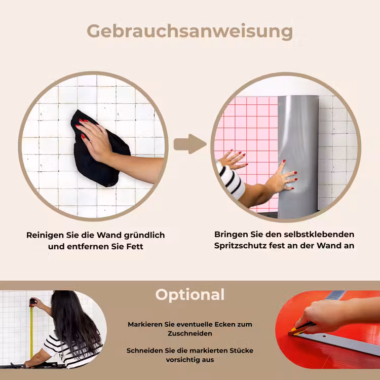 Raster - Patroon - Roze keuken achterwand spatscherm klein 900 -gebruiksaanwijzing_DE