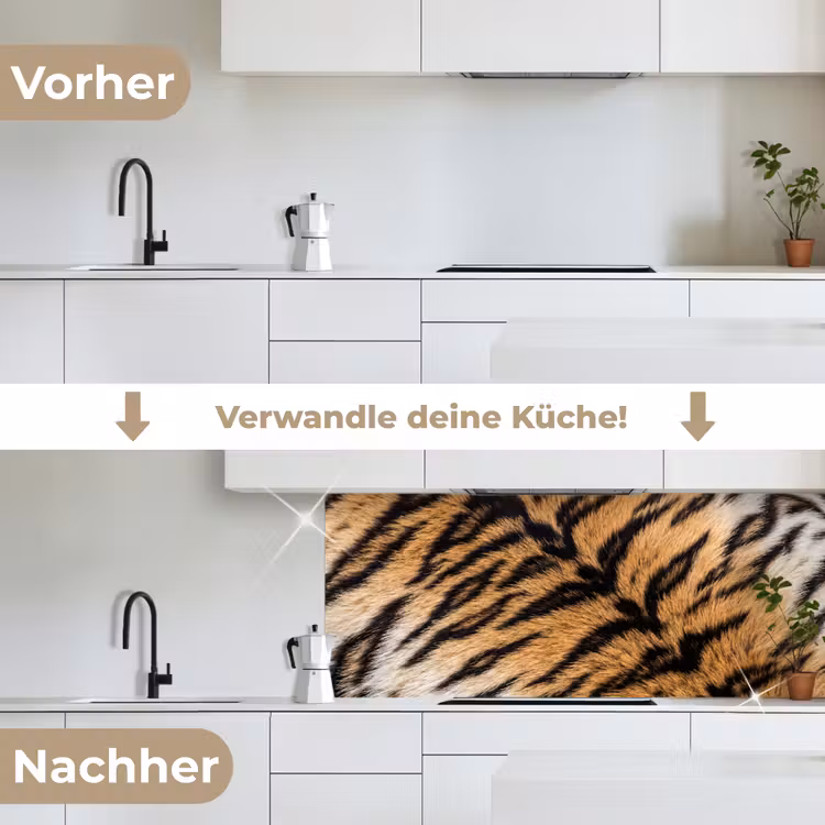 Realistisch - Tijgervacht - Zwart keuken achterwand 2 middel -voor-na_DE