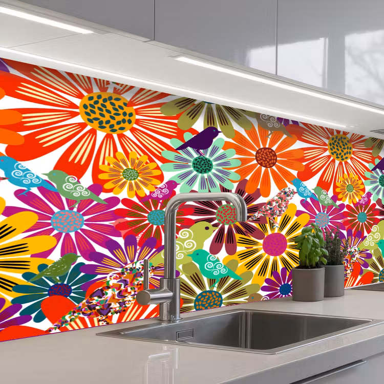 Regenboog - Bloemen - Patronen - Hippie keuken achterwand 2 middel 871 -3d_schuin